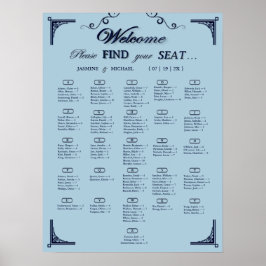 Poster Navy Dusty Blue Alphabetical Wedding Seating Chart