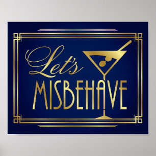 Poster Navy Gold Art Deco LET'S MISBEHAVE Sign Print