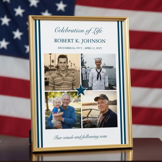 Poster Navy Veteran 4 Photo Celebration of Life Welcome (Celebration of Life welcome poster - available printed or digital)