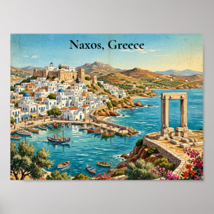 Poster Naxos Grécia Ilustração de Viagem Retro Vintage
