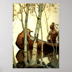 Poster NC Wyeth Pintura Histórica Canoa Indiana #2