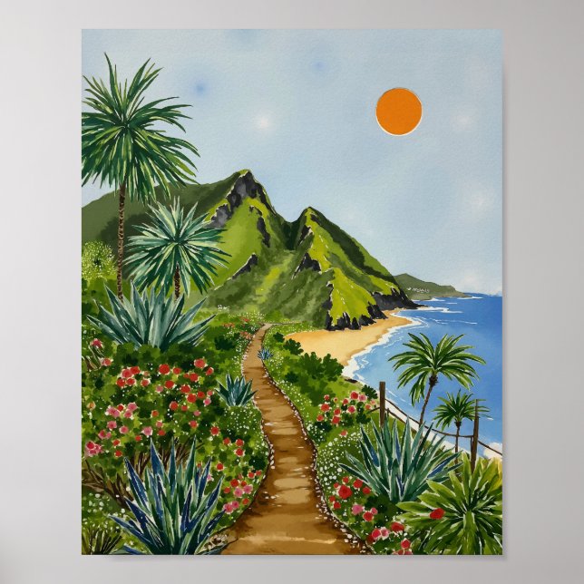 Poster Ne Pali Coast Kauai Hawaii Watercolor (Frente)