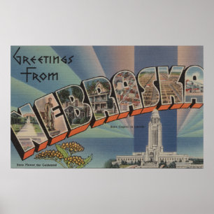 Póster Nebraska (capital de estado/flor)