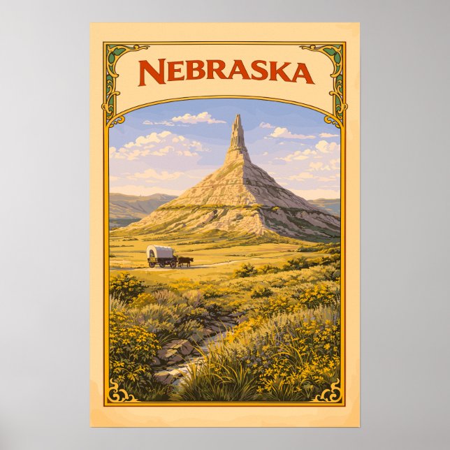 Poster Nebraska Chimney Rock Vintage  (Frente)