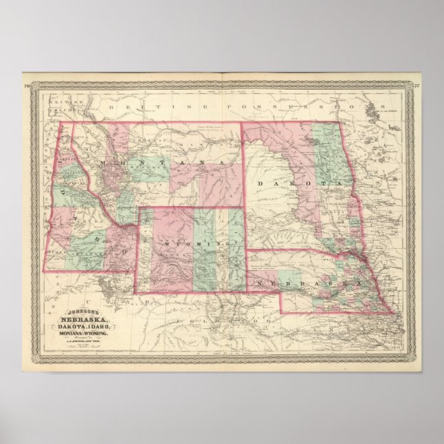 Poster Nebraska, Dakota, Idaho, Montana e Wyoming (Frente)