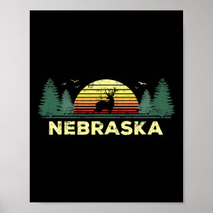 Poster Nebraska Vintage Deer Hunting Sunset Souvenir