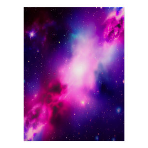 Póster Nebula Azul Cor-de-rosa Galáxia Arte brilhante Pos
