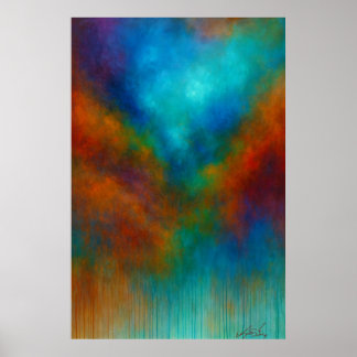 Poster Nebula Cascade - Cyan and Crimson Abstract Drip