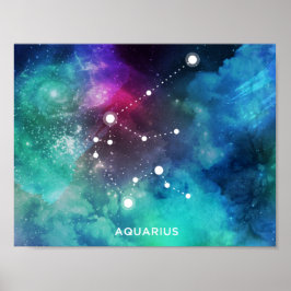 Poster Nebula de Aquário Vermelho Elegante Azul
