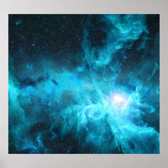 Poster Nébula de Órion, luz azul, astronomia. (Frente)