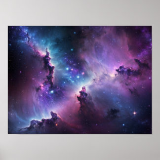 Poster Nebulosa Azul Roxo com Estrelas
