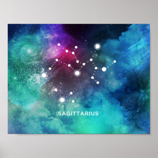 Poster Nebulosa de Cor da Água Azul Elegante Sagittarius