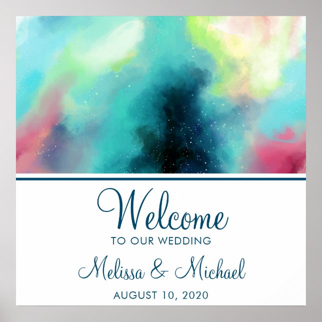 Poster Nebulosa do Espaço Verde Moderno e Vermelho (Frente)