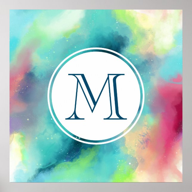 Poster Nebulosa do Espaço Verde Moderno e Vermelho (Frente)