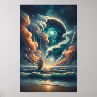 Poster Nebulosa do Mar de Tempestade Psicodélica