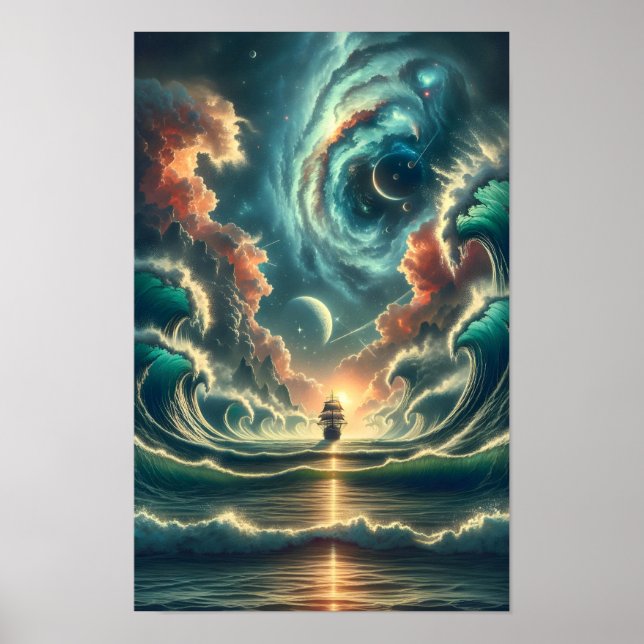 Poster Nebulosa do Mar de Tempestade Psicodélica (Frente)