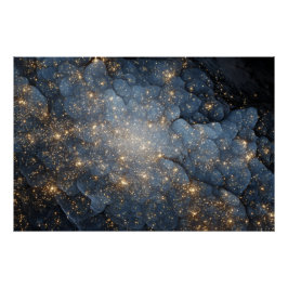 Póster Nebulosa Dourada Brilha Cosmos Azul Meia-Noite