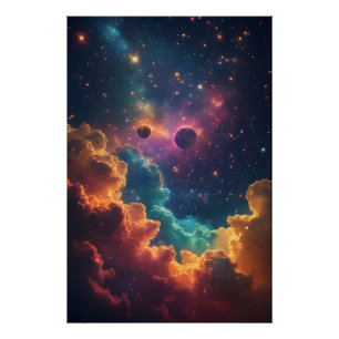 Póster Nebulosa Galáxia Multicolor Vibrante