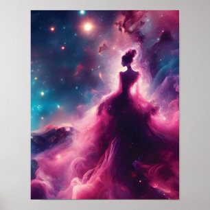 Poster Nebulosa Rosa, à Forma de Mulher, no Espaço Exteri