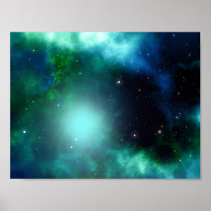 Poster Nebulosa verde bonita enchida com as estrelas