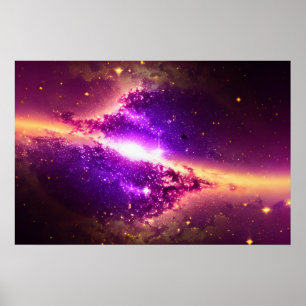 Poster Nebulosas do Espaço Dourado Puro Cósmico Céu Notur