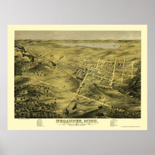 Póster Negaunee, mapa panorâmico do MI - 1871