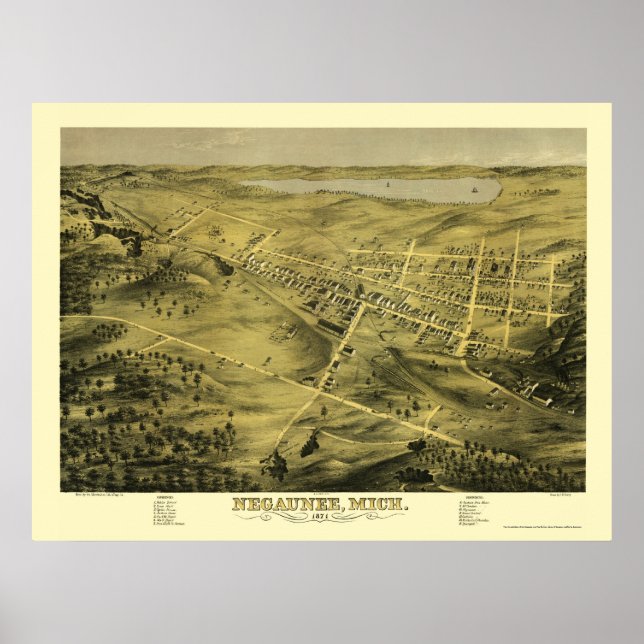 Póster Negaunee, MI Panorâmica Map - 1871 (Frente)