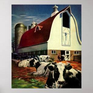 Póster Negócio do vintage, vacas de leite de Holstein na