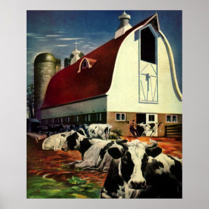 Póster Negócio do vintage, vacas de leite de Holstein na