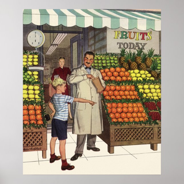 Poster Negócios Antigos, Banca de Frutas com Mercearia e  (Frente)