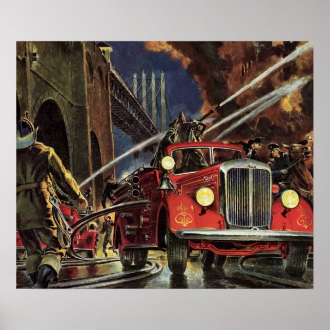 Póster Negócios Antigos, Bombeiros Caminhões de Bombeiros (Frente)