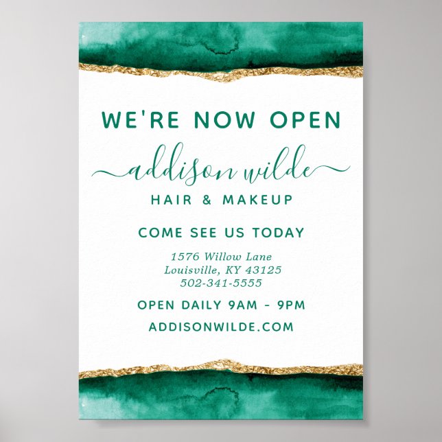 Poster Negócios Aquarela Verde Esmeralda e Dourado (Frente)