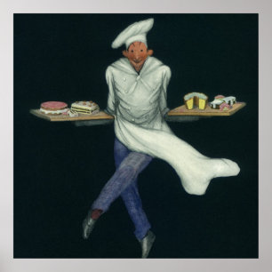 Póster Negócios de Comida Antiga, Padeiro com Sobremesas