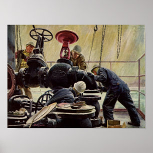 Poster Negócios Vintage, Plataforma de Petróleo no Oceano
