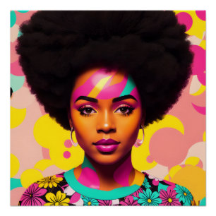 Póster Negra Colorida Mulher Negra Afro-Pop Art