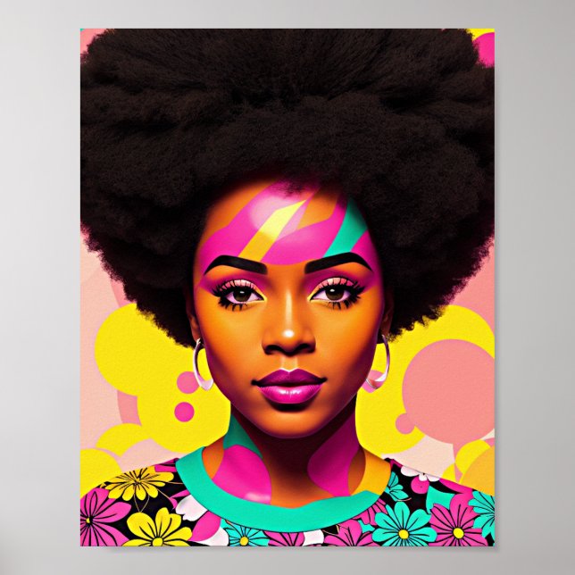 Poster Negra Colorida Mulher Negra Afro-Pop Art (Frente)