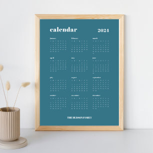 Poster Negrito do SImple Calendário Azul Teal e Branco