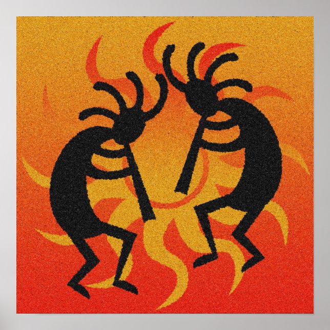 Póster Negro E Laranja Sudoeste De Kokopelli Tribal Sun (Frente)