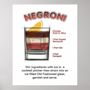 Poster NEGRONI 16" x 20" Cocktail Recebe Arte