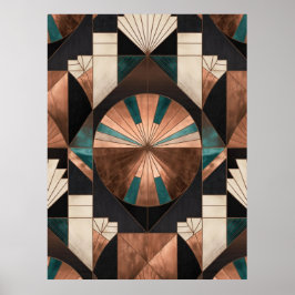 Poster  Neo Art Deco Geometric Teal Copper Gold Sunburst