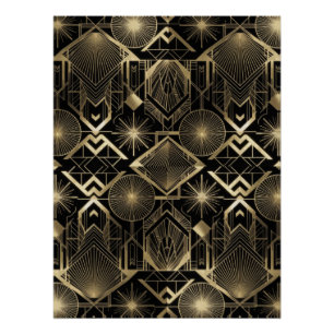 Póster Neo Art Déco Preto Dourado Geométrico Vintage Gats