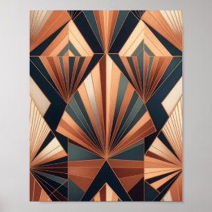 Poster Neo Art Déco Teal Cobre Geométrico Sol Explosão