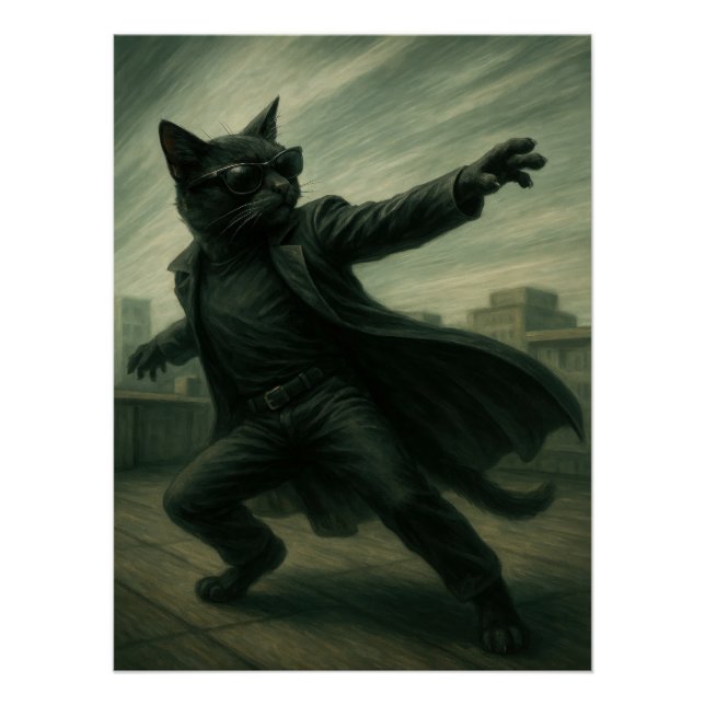 Póster Neo Catrix - Black Cat in Trench Coat & Shades (Frente)