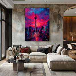 Poster Neo Expressionist Seoul Skyline Vibrant Sunset