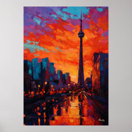 Poster Neo Expressionist Toronto Skyline Vibrant Sunset