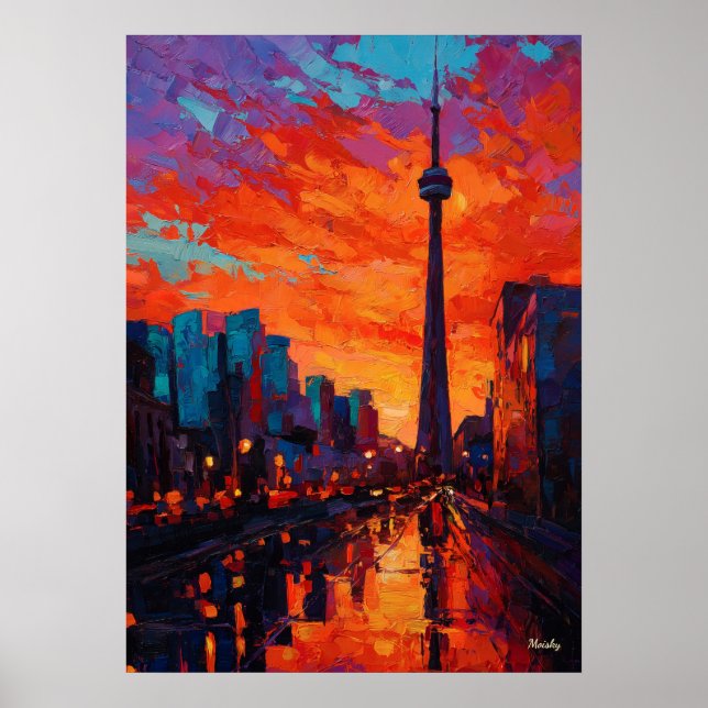 Poster Neo Expressionist Toronto Skyline Vibrant Sunset (Frente)