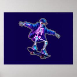 Poster Neon 3D Skeleton Skateboarding – Funny Streetwear 
