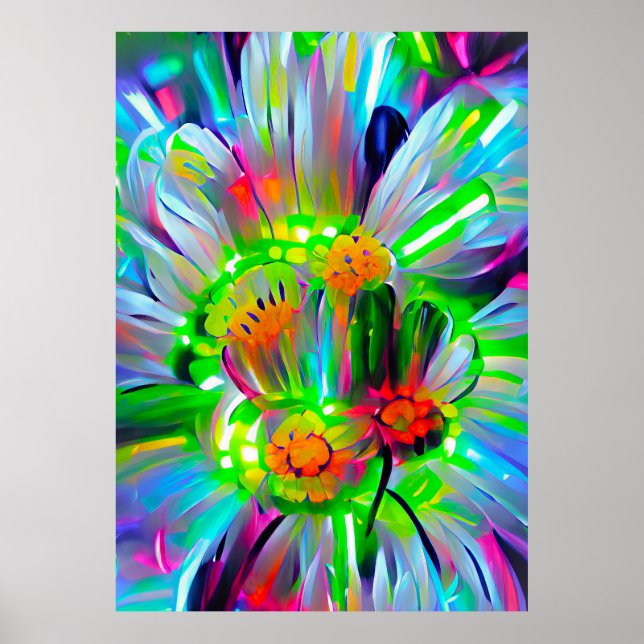 Poster Neon Abstrato Daisies com cores vívidas (Frente)