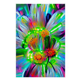 Póster Neon Abstrato Daisies com cores vívidas
