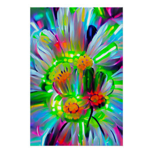 Póster Neon Abstrato Daisies com cores vívidas